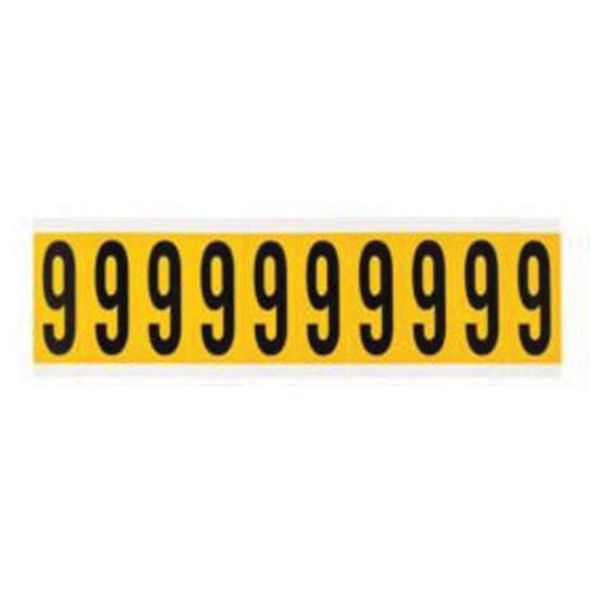 Brady Individual Number and Letter Labels, 9, 2" H, Black on Yellow