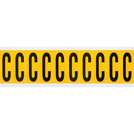 Brady Individual Number and Letter Labels, C, 2" H, Black on Yellow
