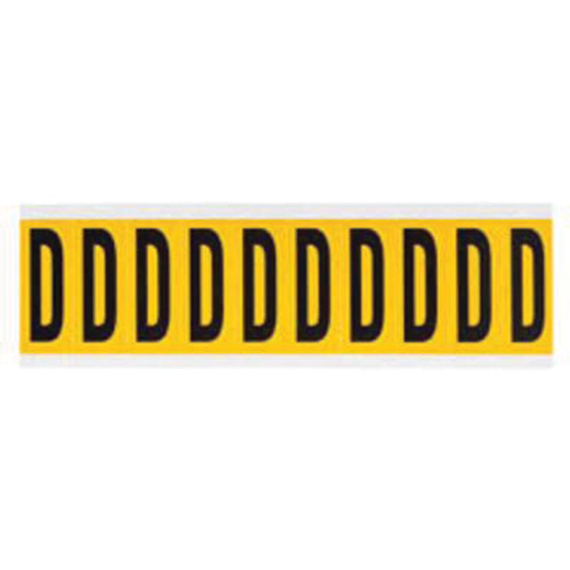 Brady Individual Number and Letter Labels, D, 2" H, Black on Yellow
