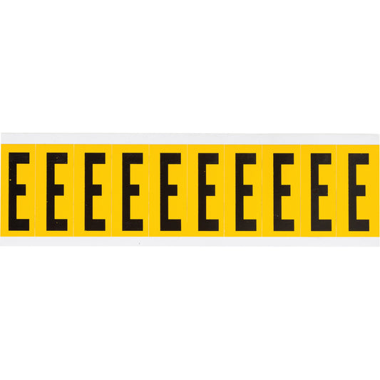 Brady Individual Number and Letter Labels, E, 2" H, Black on Yellow