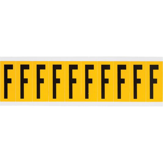 Brady Individual Number and Letter Labels, F, 2" H, Black on Yellow