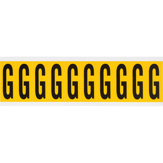 Brady Individual Number and Letter Labels, G, 2" H, Black on Yellow