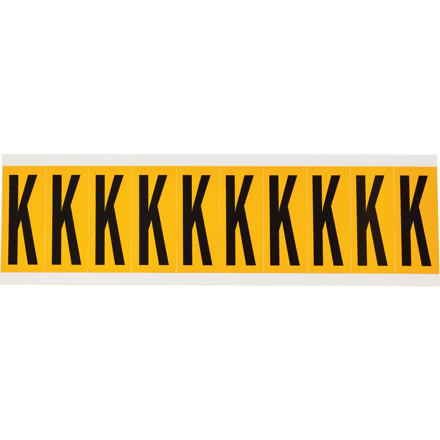 Brady Individual Number and Letter Labels, K, 2" H, Black on Yellow