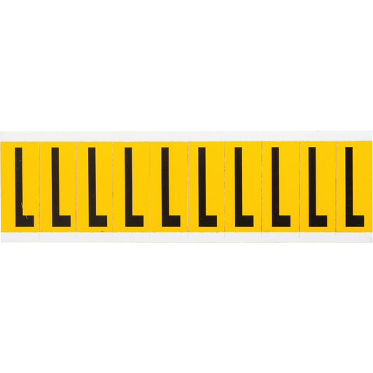 Brady Individual Number and Letter Labels, L, 2" H, Black on Yellow