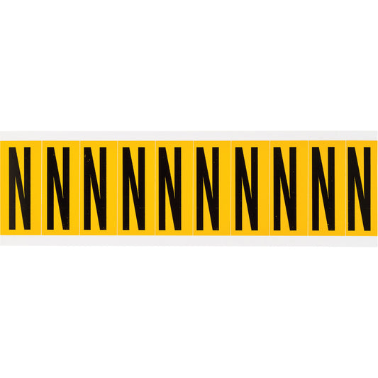 Brady Individual Number & Letter Labels, N, 2" H, Black on Yellow
