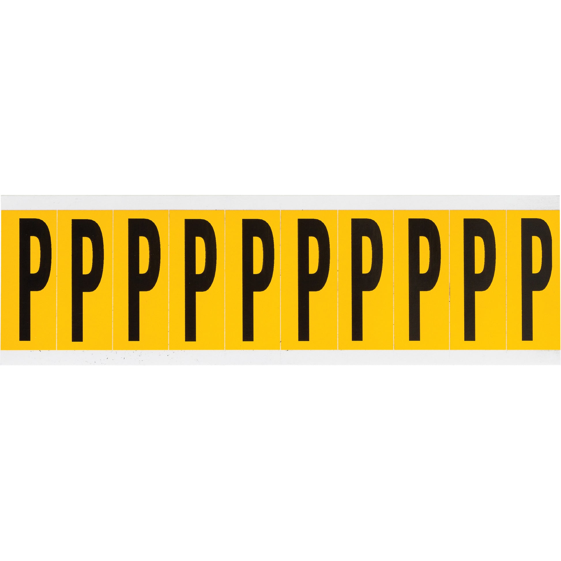 Brady Individual Number & Letter Labels, P, 2" H, Black on Yellow