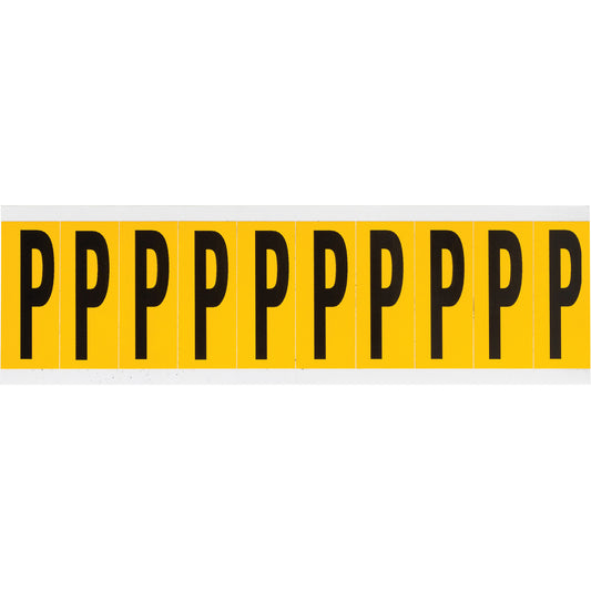 Brady Individual Number & Letter Labels, P, 2" H, Black on Yellow