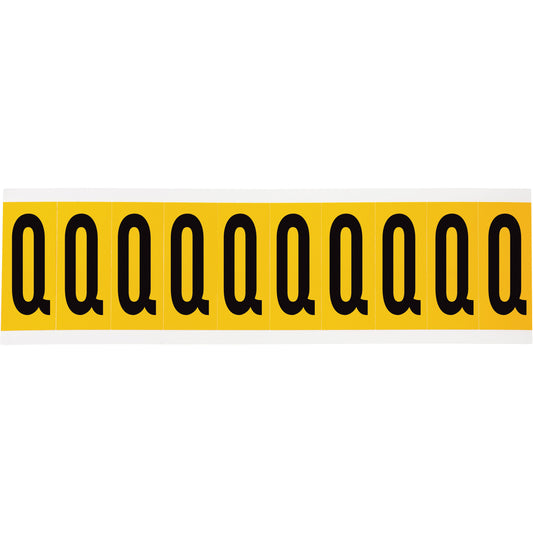 Brady Individual Number & Letter Labels, Q, 2" H, Black on Yellow
