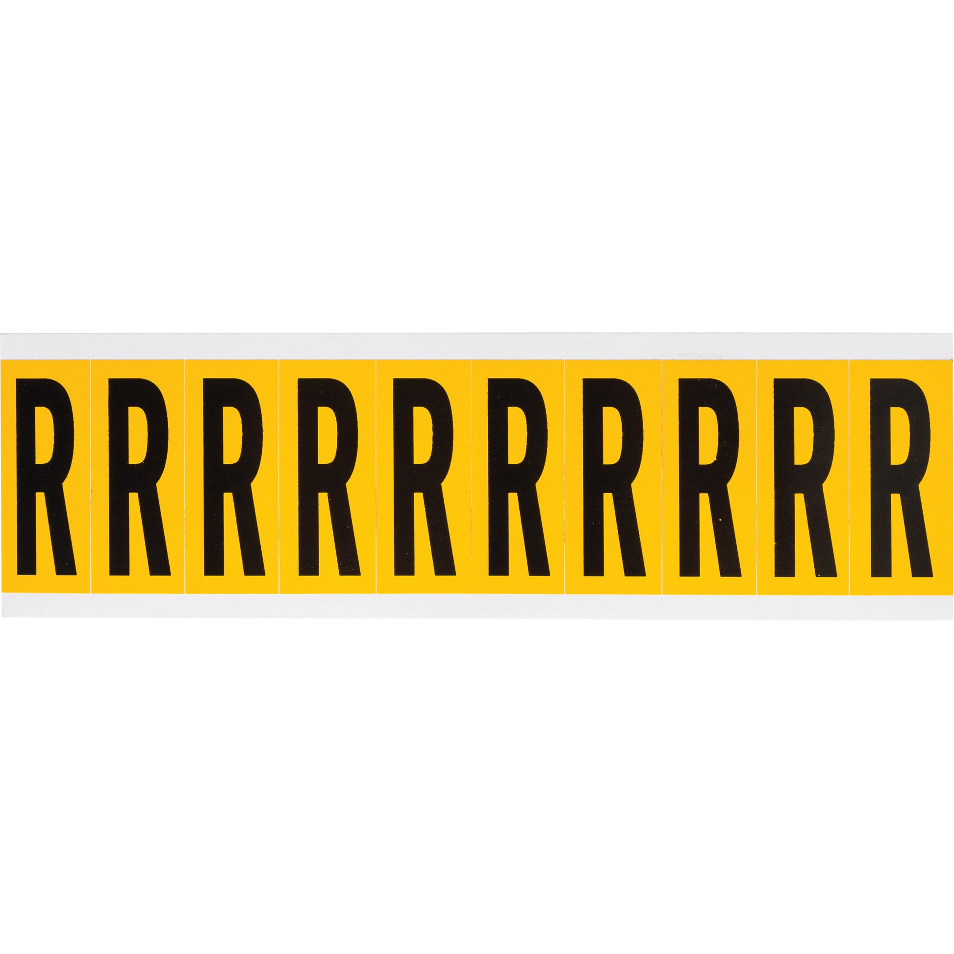 Brady Individual Number & Letter Labels, R, 2" H, Black on Yellow
