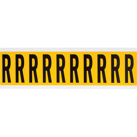 Brady Individual Number & Letter Labels, R, 2" H, Black on Yellow