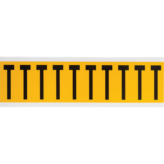Brady Individual Number & Letter Labels, T, 2" H, Black on Yellow