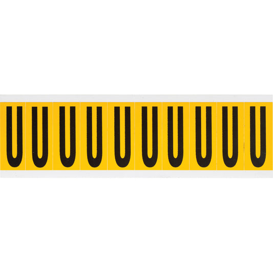 Brady Individual Number & Letter Labels, U, 2" H, Black on Yellow