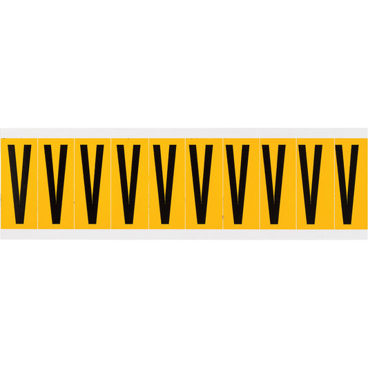 Brady Individual Number & Letter Labels, V, 2" H, Black on Yellow