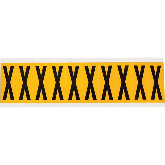 Brady Individual Number & Letter Labels, X, 2" H, Black on Yellow