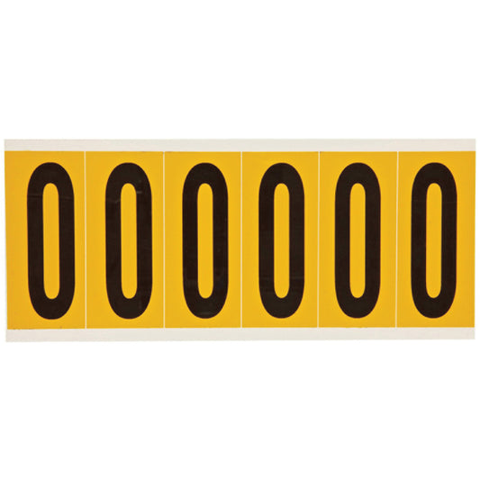 Brady Individual Number and Letter Labels, 0, 3" H, Black on Yellow