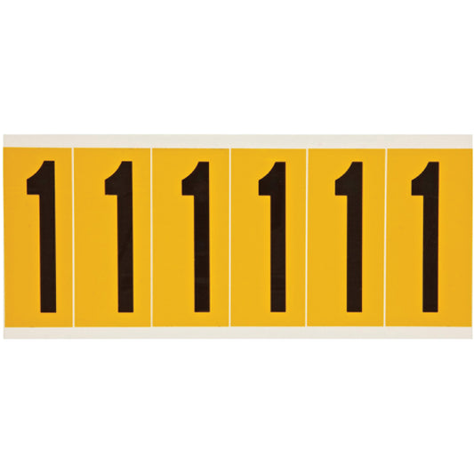 Brady Individual Number and Letter Labels, 1, 3" H, Black on Yellow