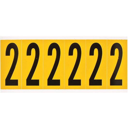 Brady Individual Number and Letter Labels, 2, 3" H, Black on Yellow