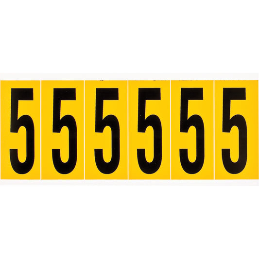 Brady Individual Number and Letter Labels, 5, 3" H, Black on Yellow