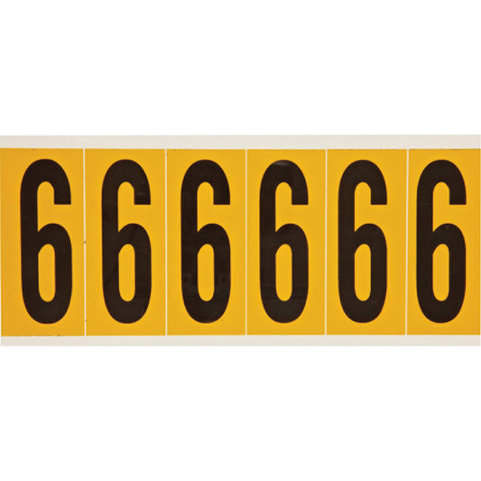 Brady Individual Number and Letter Labels, 6, 3" H, Black on Yellow
