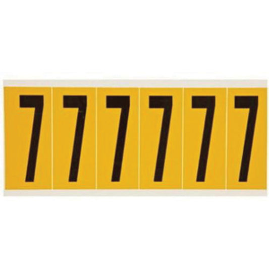 Brady Individual Number and Letter Label, 7, 3" H, Black on Yellow
