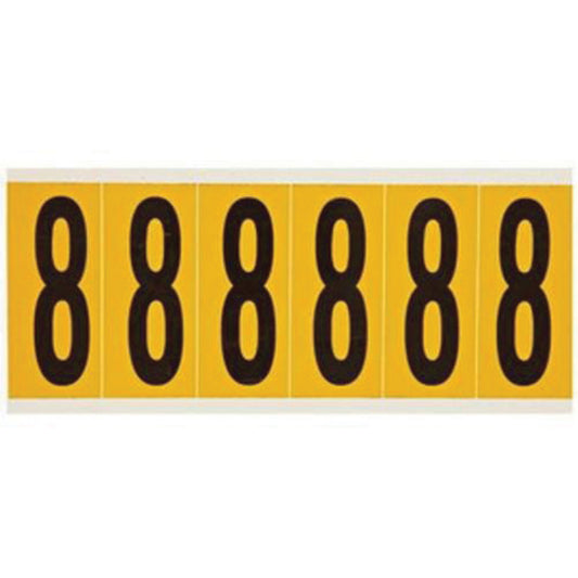 Brady Individual Number and Letter Labels, 8, 3" H, Black on Yellow