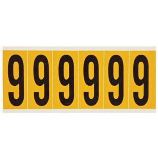 Brady Individual Number and Letter Labels, 9, 3" H, Black on Yellow