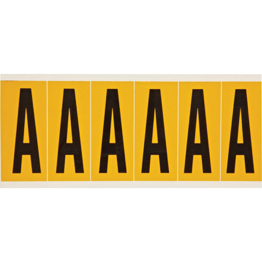 Brady Individual Number and Letter Labels, A, 3" H, Black on Yellow