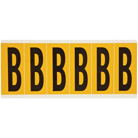 Brady Individual Number and Letter Labels, B, 3" H, Black on Yellow