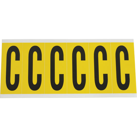 Brady Individual Number and Letter Labels, C, 3" H, Black on Yellow