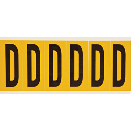 Brady Individual Number and Letter Labels, D, 3" H, Black on Yellow