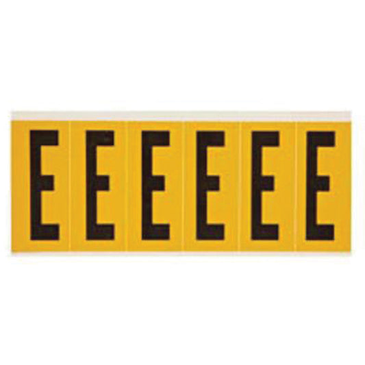 Brady Individual Number and Letter Labels, E, 3" H, Black on Yellow
