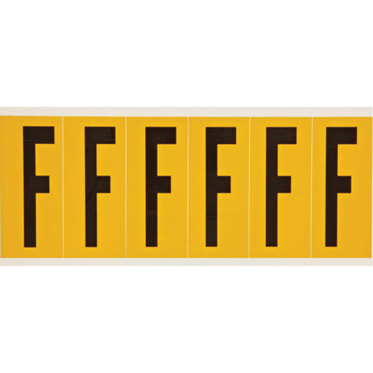 Brady Individual Number and Letter Labels, F, 3" H, Black on Yellow