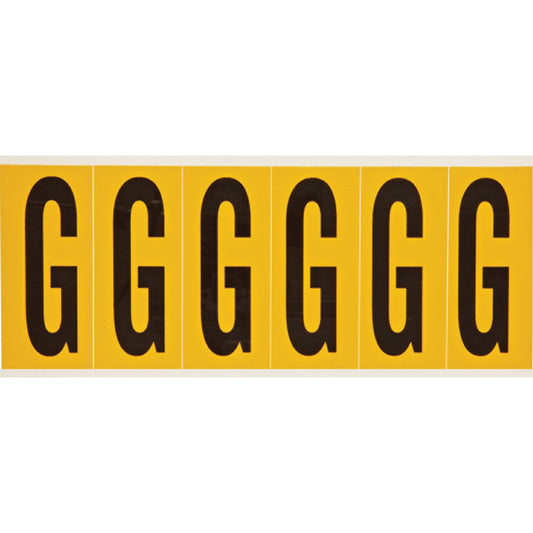 Brady Individual Number and Letter Labels, G, 3" H, Black on Yellow