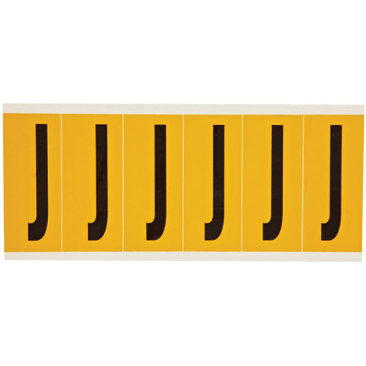Brady Individual Number and Letter Labels, J, 3" H, Black on Yellow