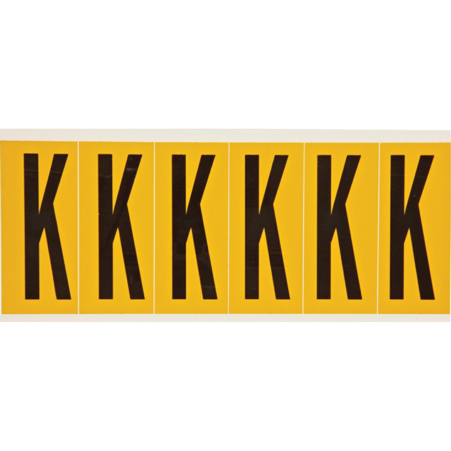 Brady Individual Number and Letter Labels, K, 3" H, Black on Yellow