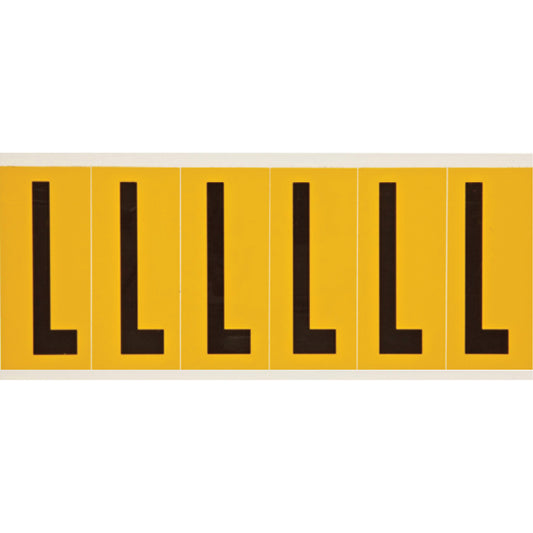 Brady Individual Number and Letter Labels, L, 3" H, Black on Yellow