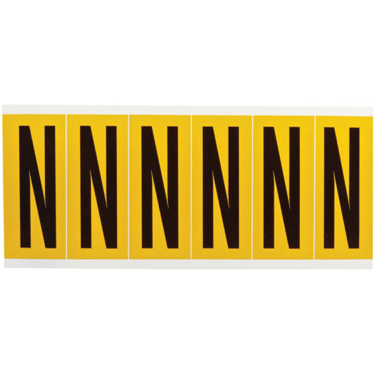 Brady Individual Number & Letter Labels, N, 3" H, Black on Yellow