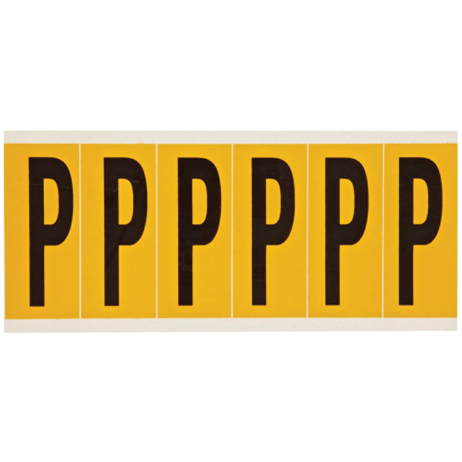 Brady Individual Number & Letter Labels, P, 3" H, Black on Yellow