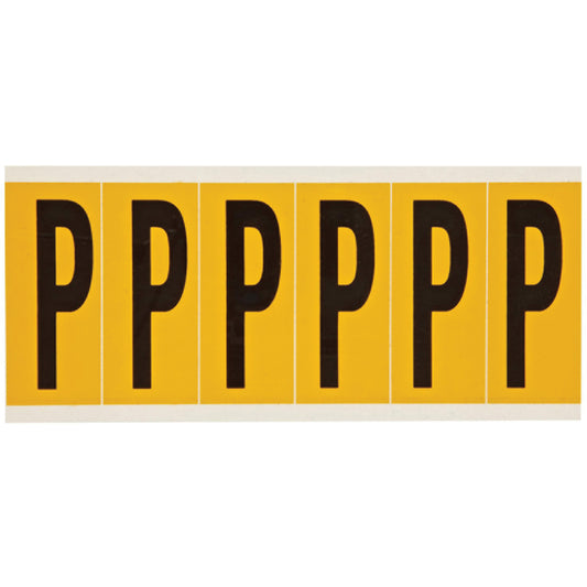 Brady Individual Number & Letter Labels, P, 3" H, Black on Yellow