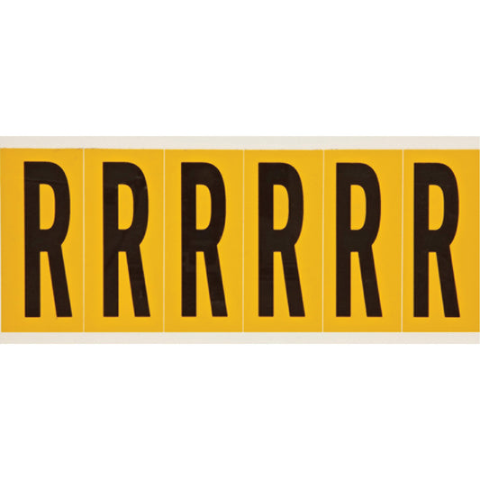 Brady Individual Number & Letter Labels, R, 3" H, Black on Yellow