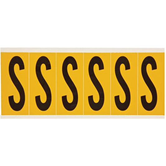 Brady Individual Number & Letter Labels, S, 3" H, Black on Yellow