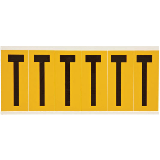 Brady Individual Number & Letter Labels, T, 3" H, Black on Yellow
