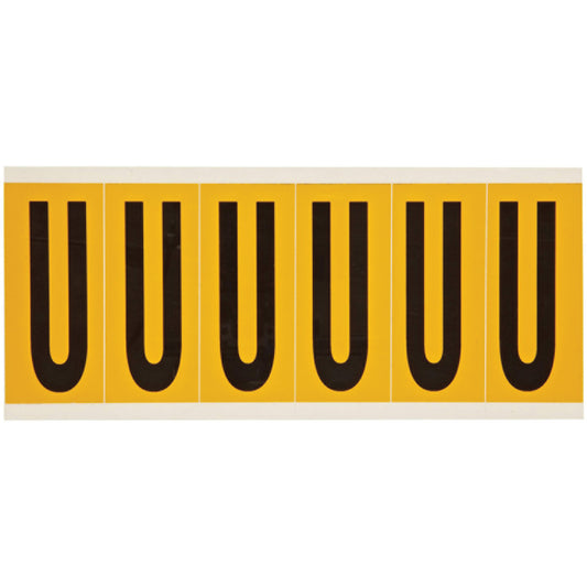 Brady Individual Number & Letter Labels, U, 3" H, Black on Yellow