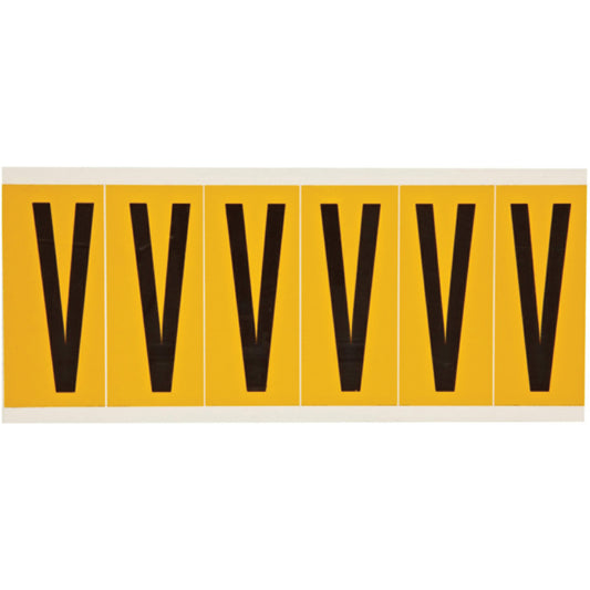 Brady Individual Number & Letter Labels, V, 3" H, Black on Yellow