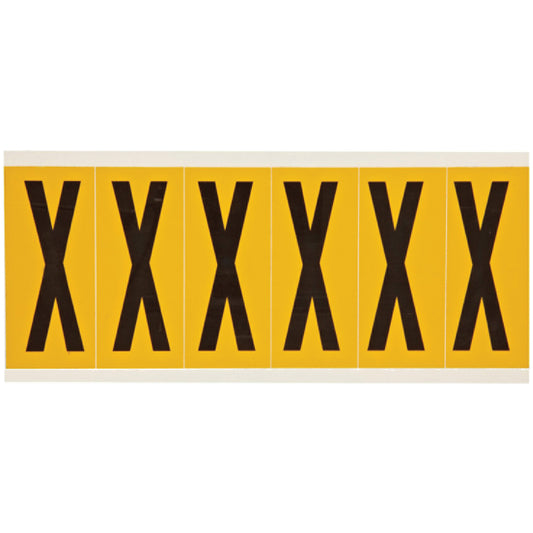 Brady Individual Number & Letter Labels, X, 3" H, Black on Yellow