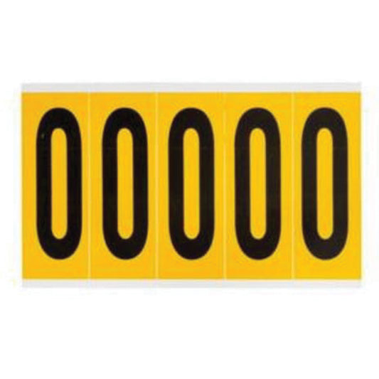 Brady Individual Number and Letter Labels, 0, 4" H, Black on Yellow