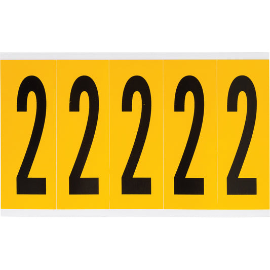 Brady Individual Number and Letter Labels, 2, 4" H, Black on Yellow