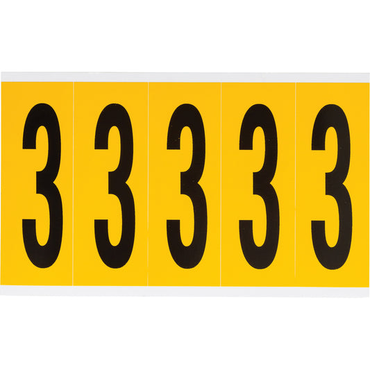 Brady Individual Number and Letter Labels, 3, 4" H, Black on Yellow