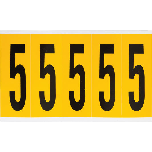 Brady Individual Number and Letter Labels, 5, 4" H, Black on Yellow
