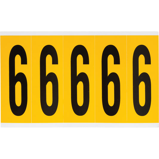 Brady Individual Number and Letter Labels, 6, 4" H, Black on Yellow